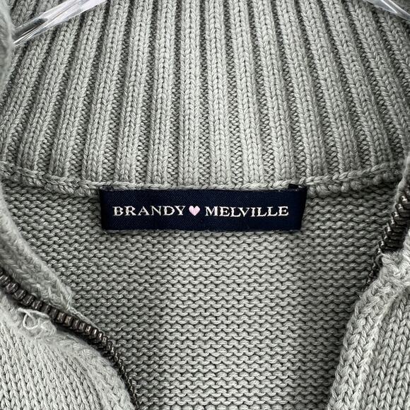 BRANDY MELVILLE Aleah Sweater Womens One Size Sage 1/4 Zip Mockneck Oversized - Picture 6 of 12